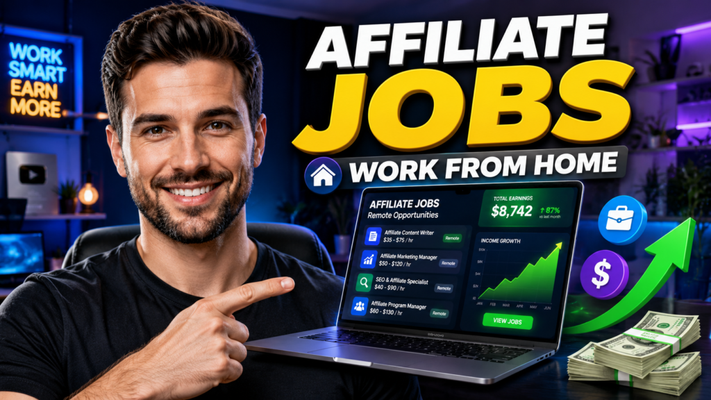 affiliate marketing jobs work from home 2026 - remote opportunities showing income growth and job listings